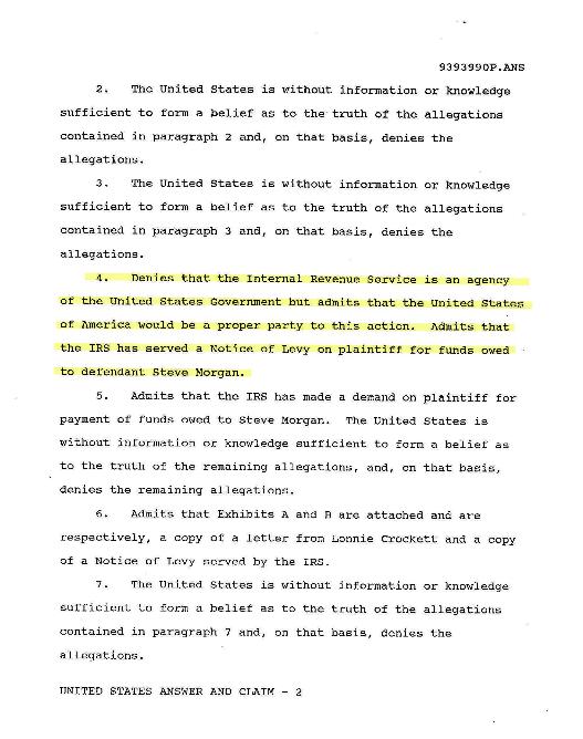 United States answer to claim - page 2